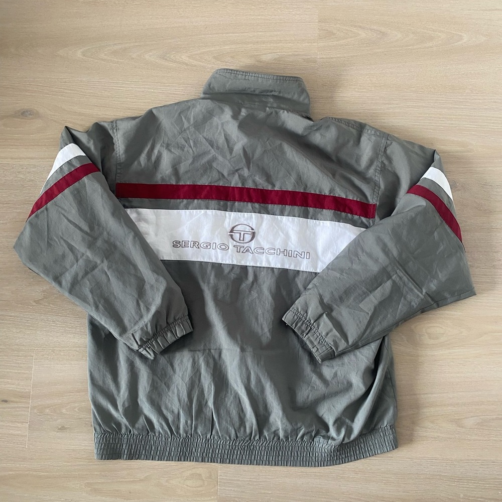 Mens Vintage Sergio Tacchini Gray Jacket with Red and White Accents Size L